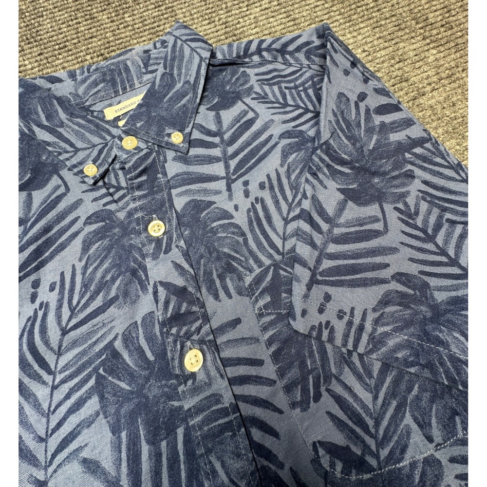 Gap Button Down Shirt Men Medium Blue Tropical Palm Leaf Linen Blend SS